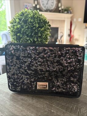 Calvin Klein Black and Silver Sequin Wristlet Clutch - NWOT!